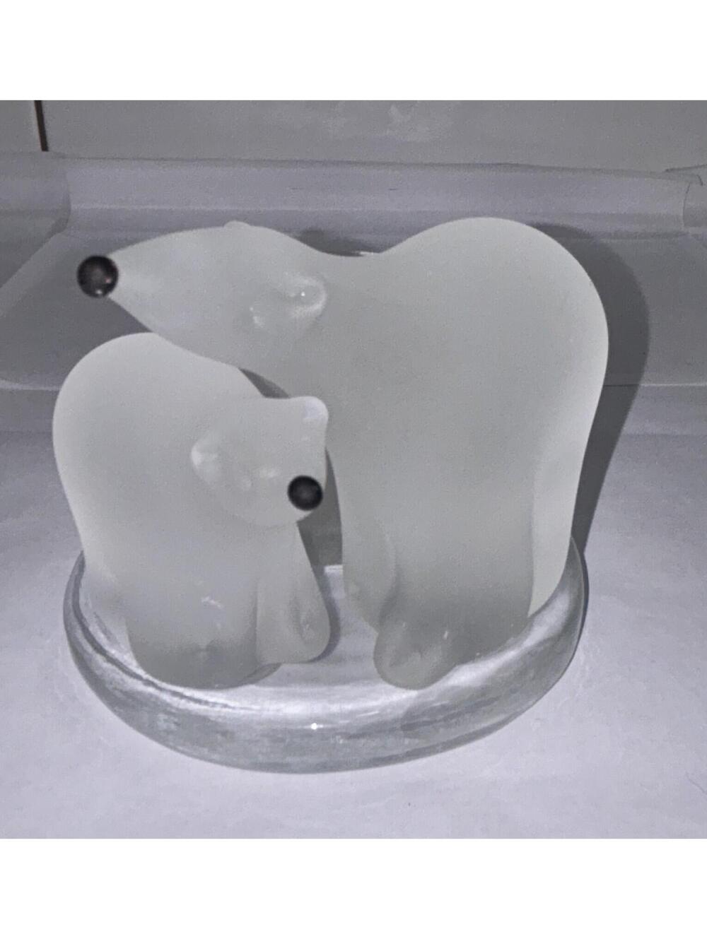 Partylite P7215 Double Polar Bears Heavy  Frosted Glass Votive Candle Holder
